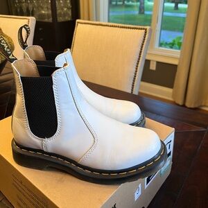 Dr. Marten Chelsea white leather boots